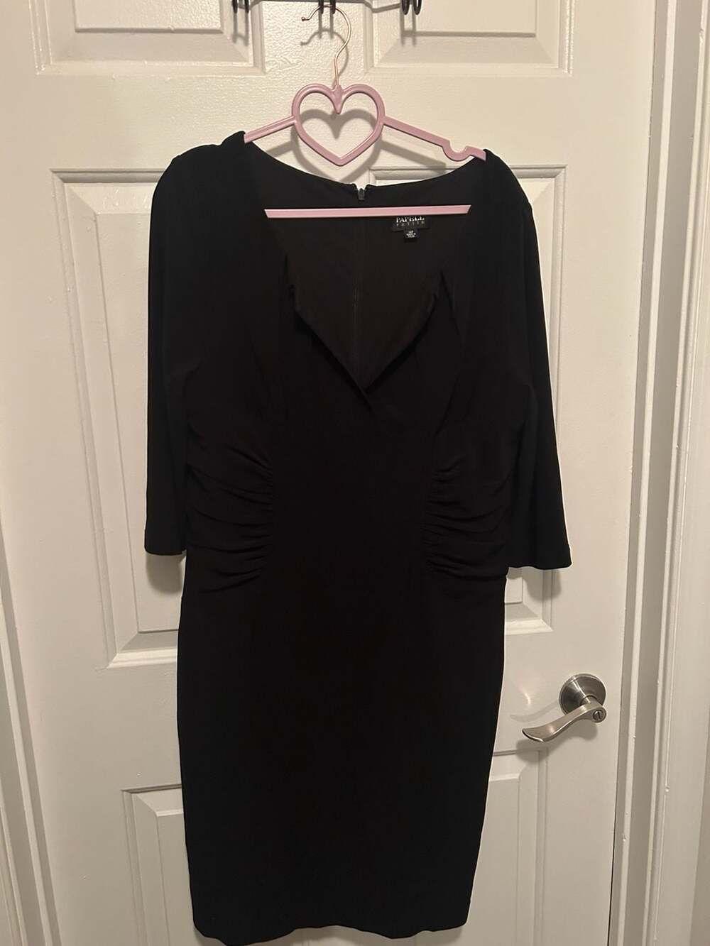 Adrianna Papell Petite Black 3/4 Sleeve Side Ruched Sheath Dress Size 14P